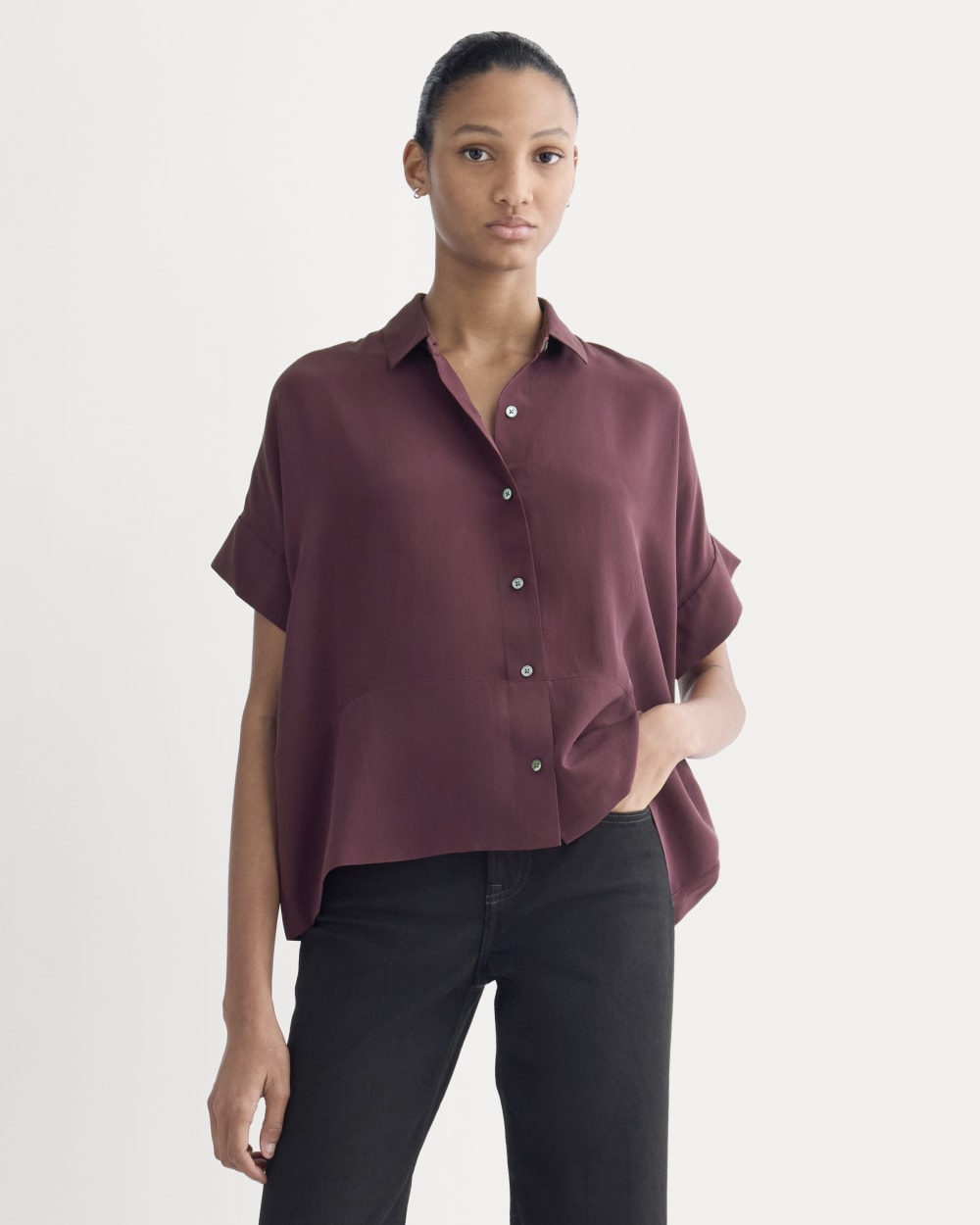 plum dress shirt The Boxy Shirt in Washable Silk