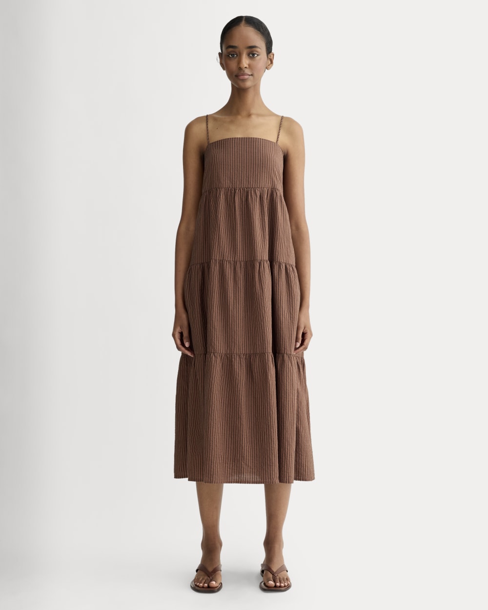 The Gauze Tiered Dress | Carob Brown / Black Everlane The Gauze Tiered Dress | Carob Brown / Black Everlane
