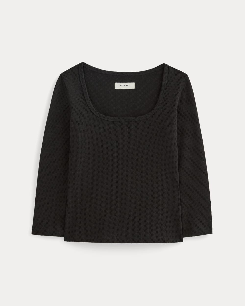 womens-pointelle-scoop-neck-top-black | alt