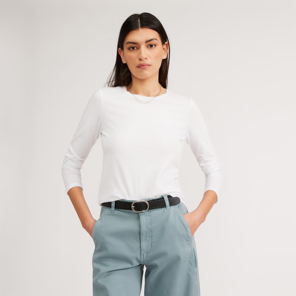 The Organic Cotton Long-Sleeve Crew White – Everlane