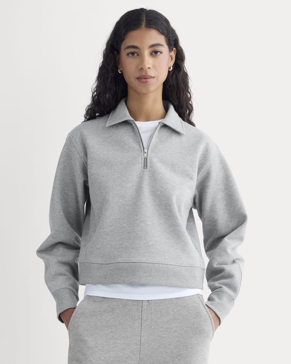 womens-luxe-fleece-zip-polo-vintage-heather-grey | primary