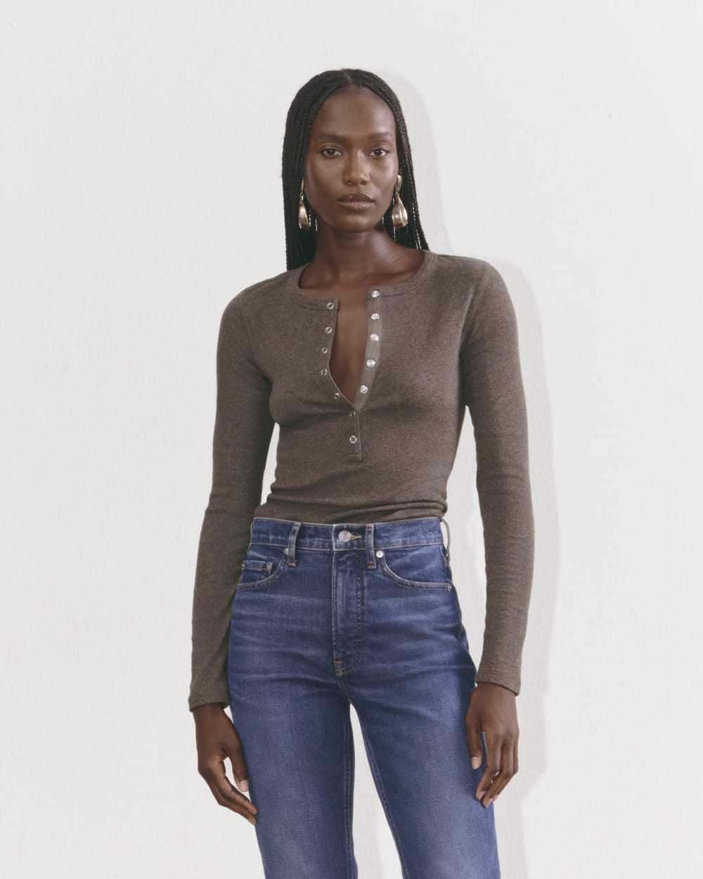 The Luxe Rib Henley | Heathered Fatigue – Everlane