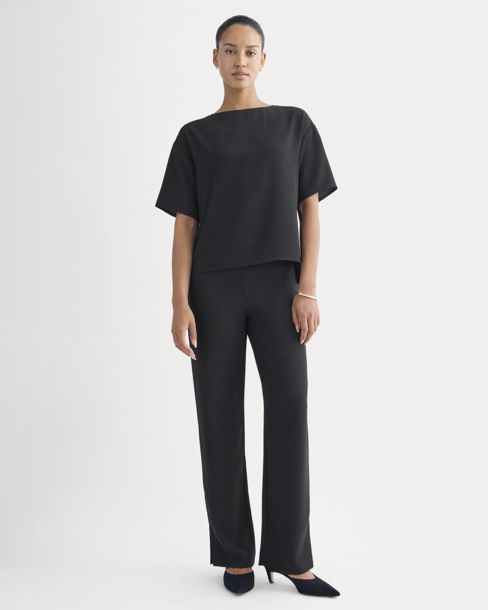 black crepe dress pants ladies Everlane Drapey Crepe Pant In Black, Size 14, Polyester