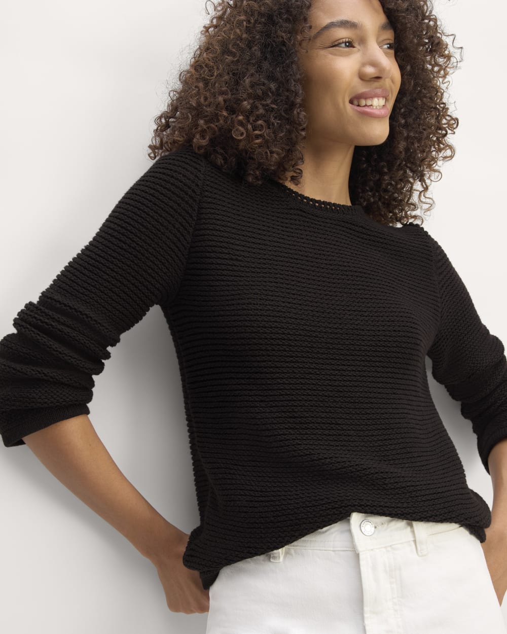 The Organic Cotton Open-Stitch Crew | Black – Everlane