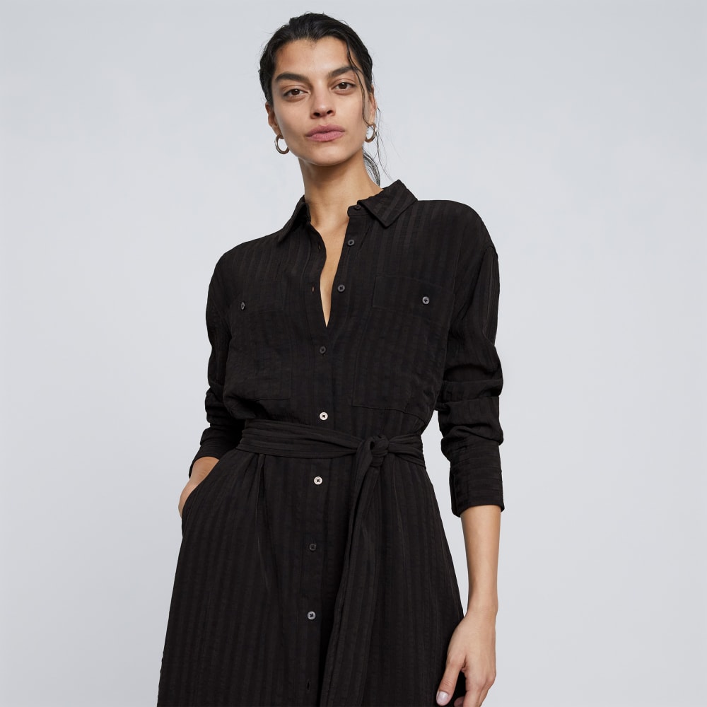 womens-city-stripe-draped-shirt-dress-black