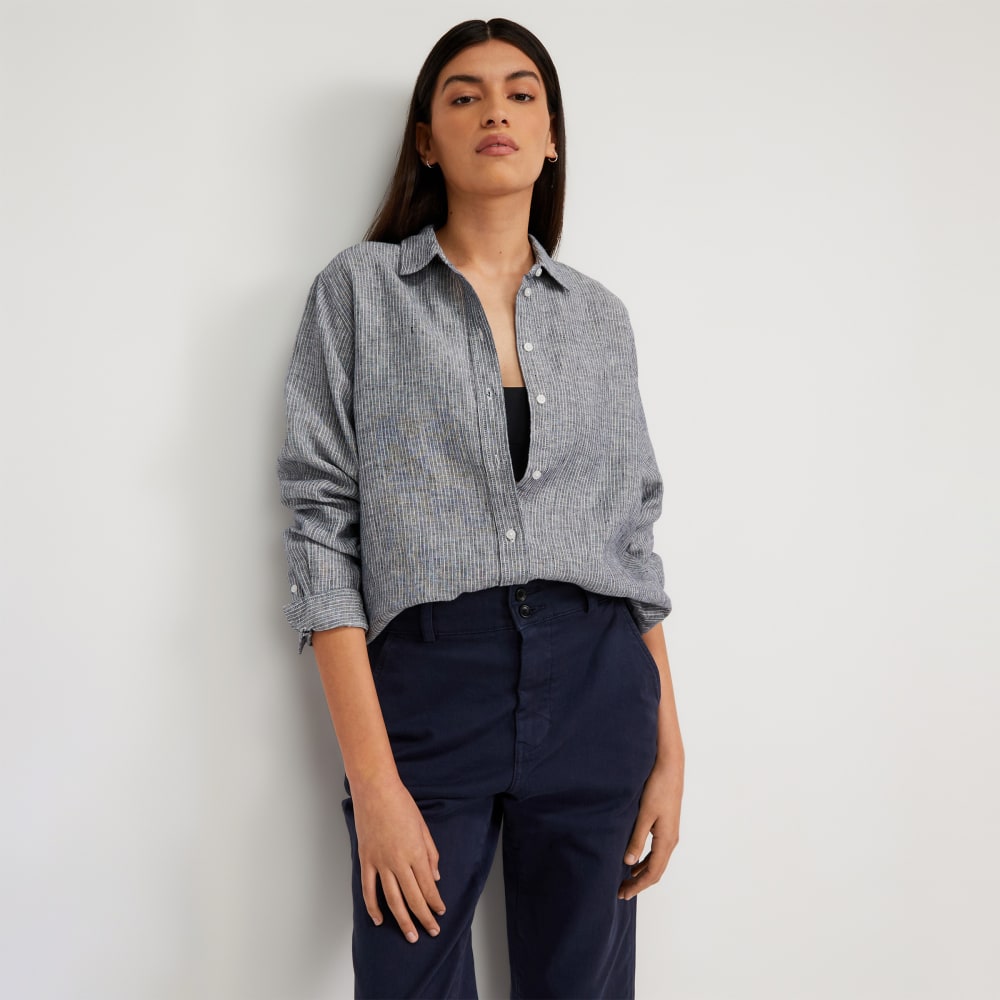 womens-relaxed-linen-shirt-canvas-tan-navy | primary