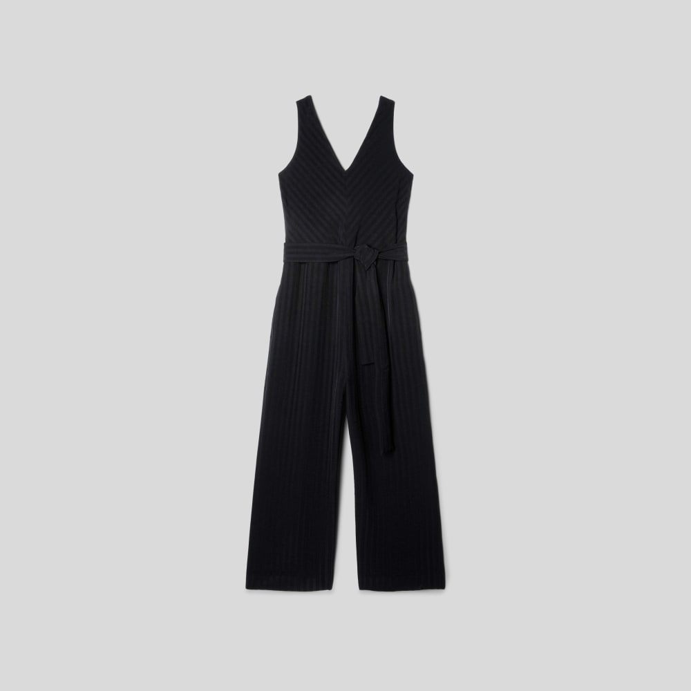womens-city-stripe-draped-jumpsuit-black | alt