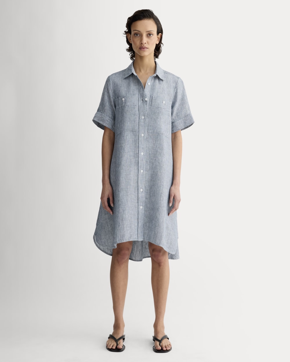 The Daytripper Dress in Linen | White / Blue Everlane The Daytripper Dress in Linen | White / Blue Everlane
