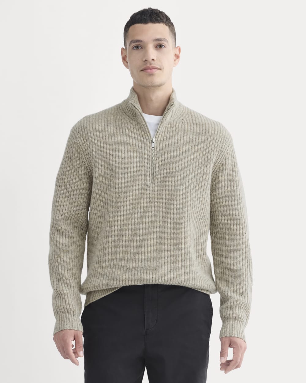 The Felted Merino Half-Zip Sweater | Heather Gravel Donegal – Everlane