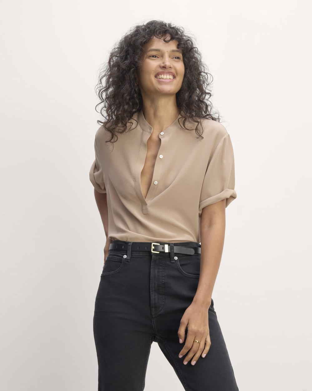 womens-washable-silk-ss-popover-top-chanterelle | primary