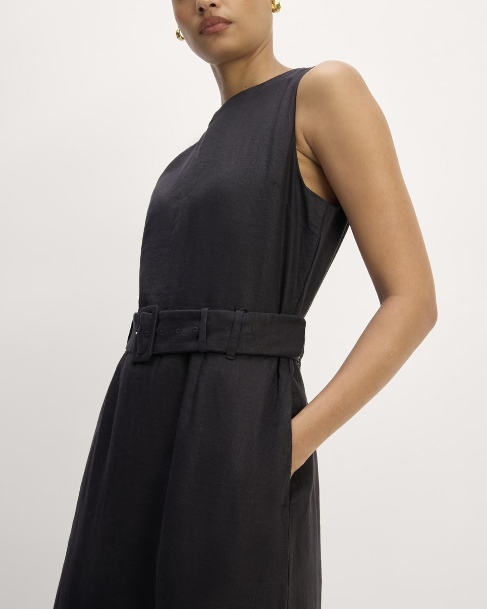 womens-linen-belted-midi-dress-black