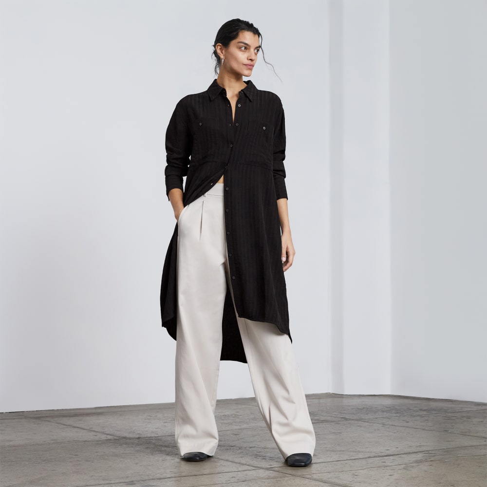 womens-city-stripe-draped-shirt-dress-black