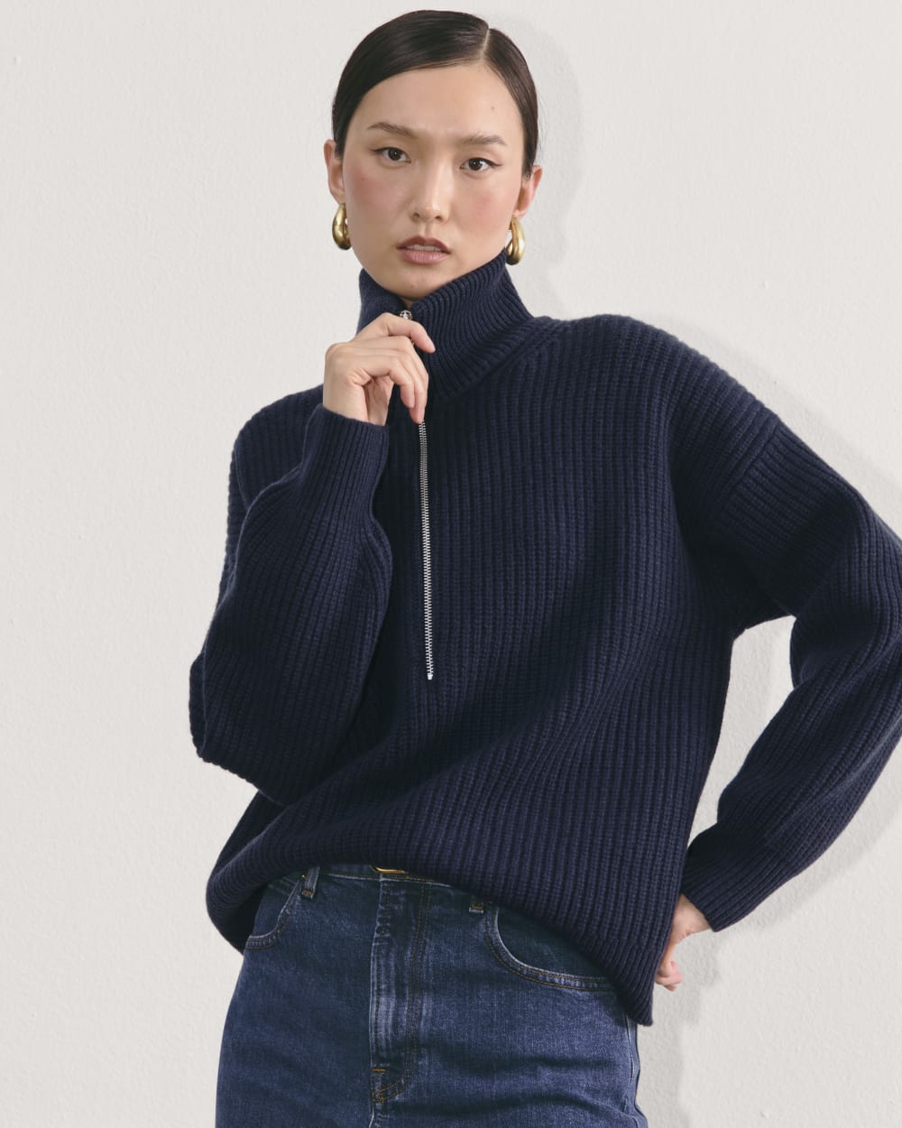 womens-felted-merino-halfzip-sweater-navy | primary
