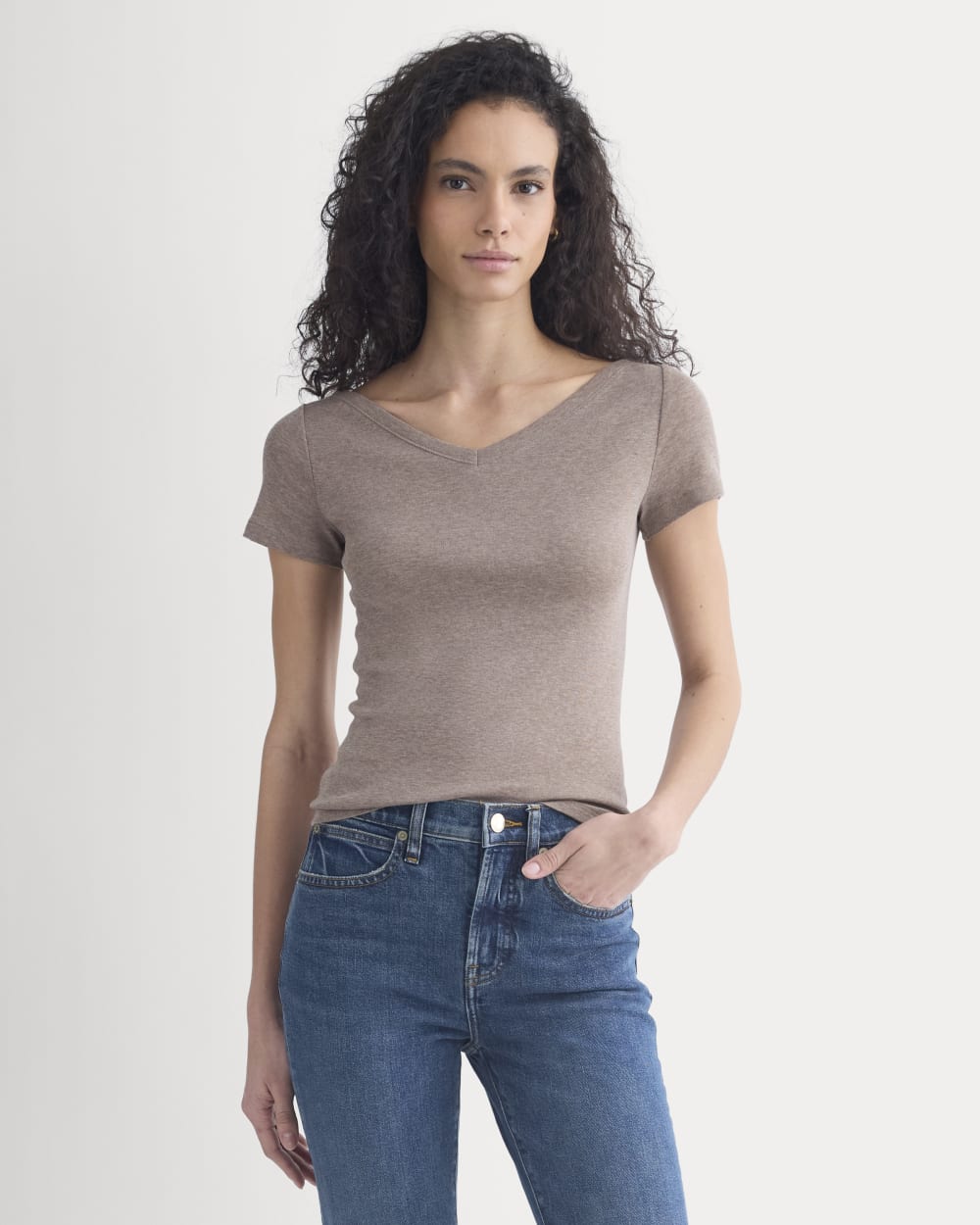 womens-everlight-short-sleeve-v-neck-top-heathered-chocolate-chip | primary