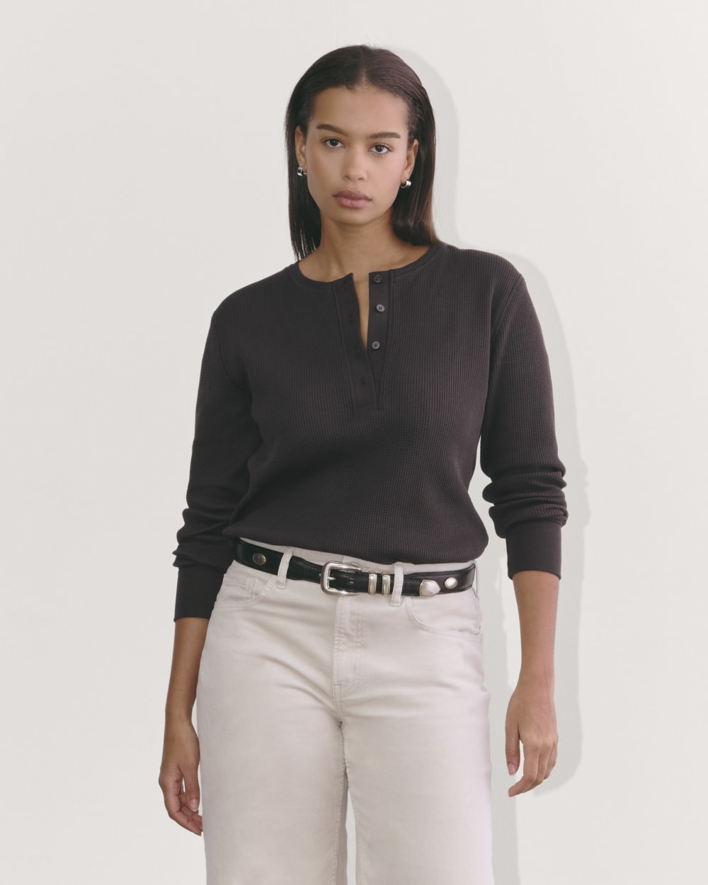 Sweater Everlane Waffle Knit Henley The Waffle Henley Black