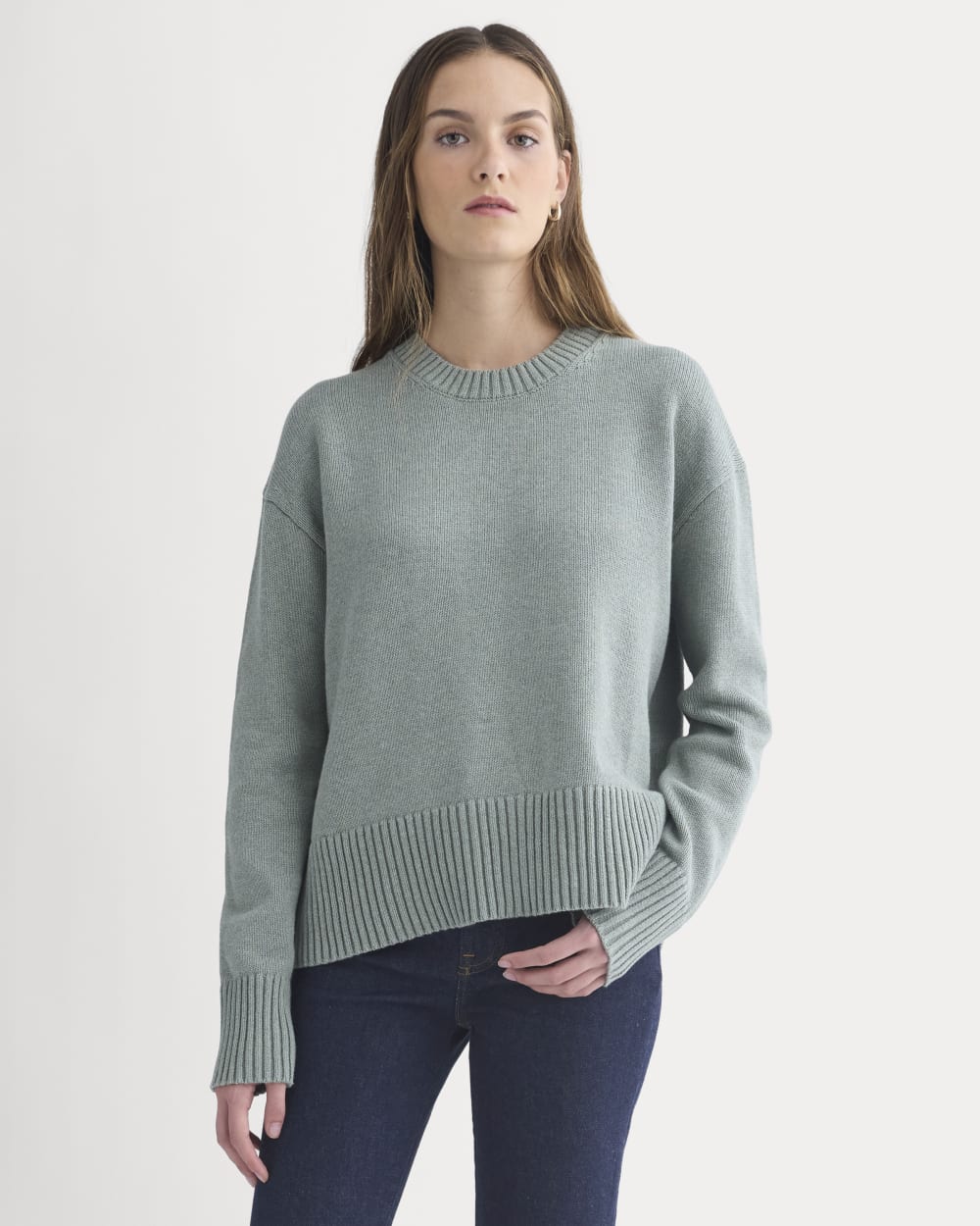 womens-organic-cotton-crew-sweater-heathered-lilypad | primary