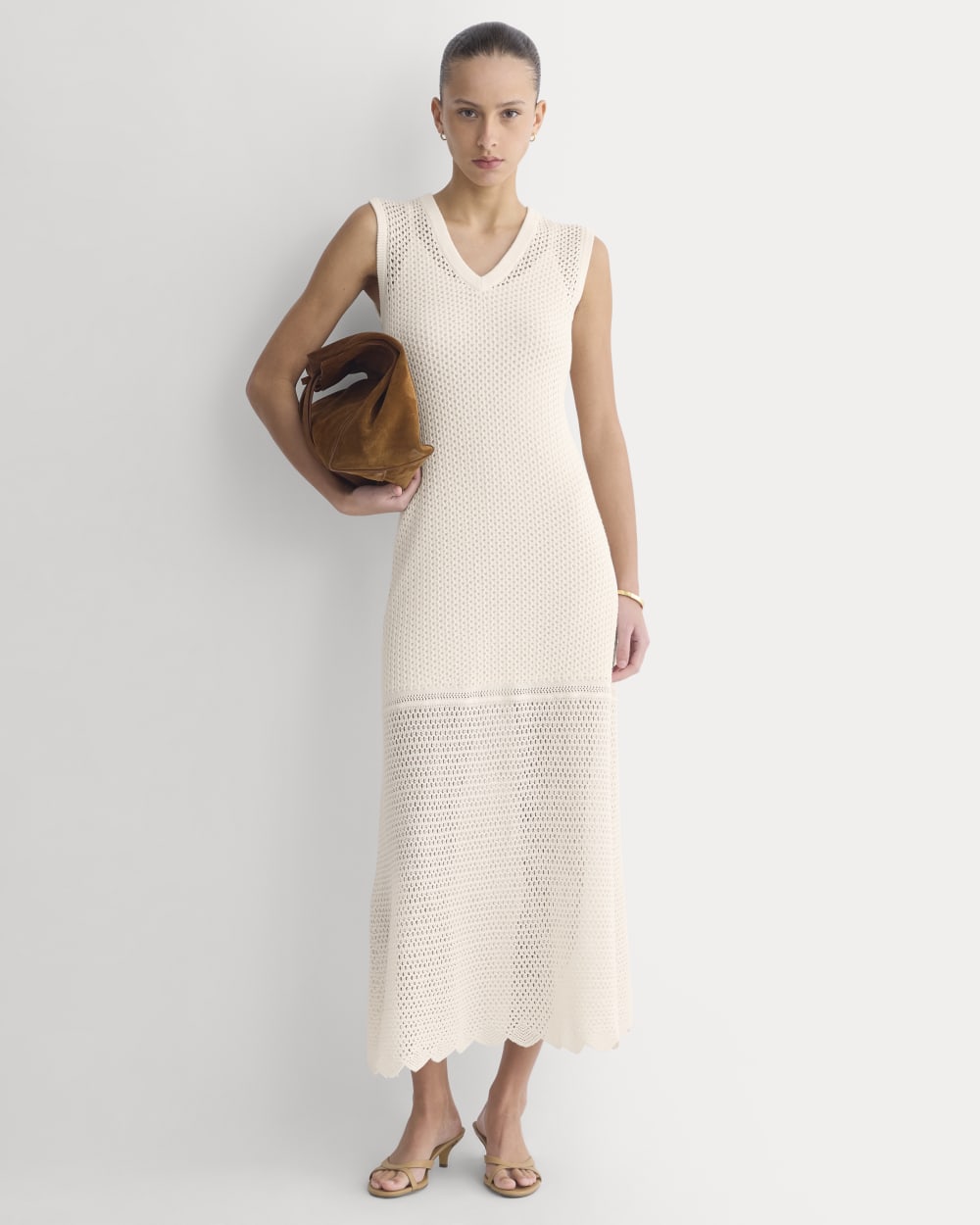 womens-lace-knit-maxi-sweater-dress-bone | primary