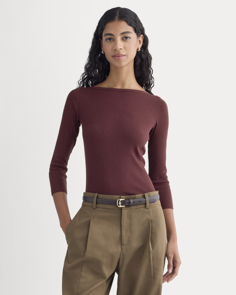 Luxe Rib 3/4 Sleeve Boatneck Tee | Heathered Port Royale – Everlane