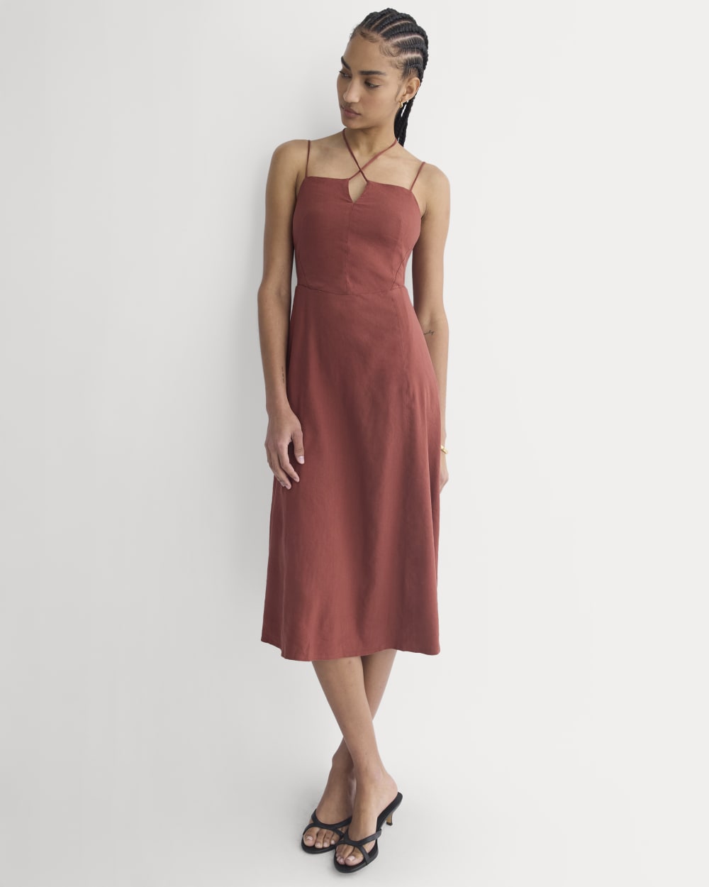 womens-tie-neck-dress-in-stretch-linen-henna-red