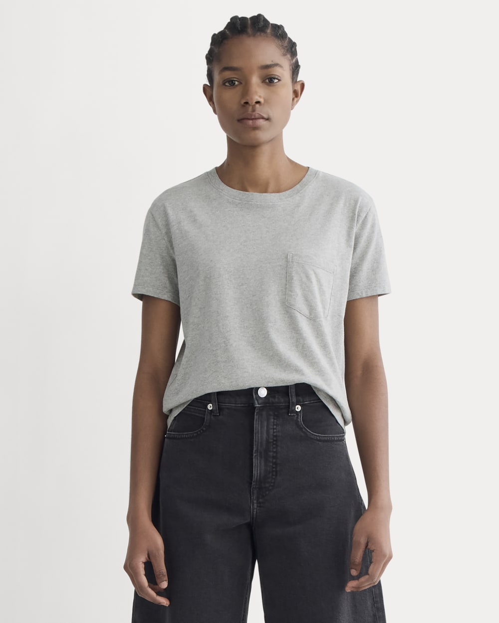The Box-Cut Tee in Essential Cotton | Heathered Grey | Pocket