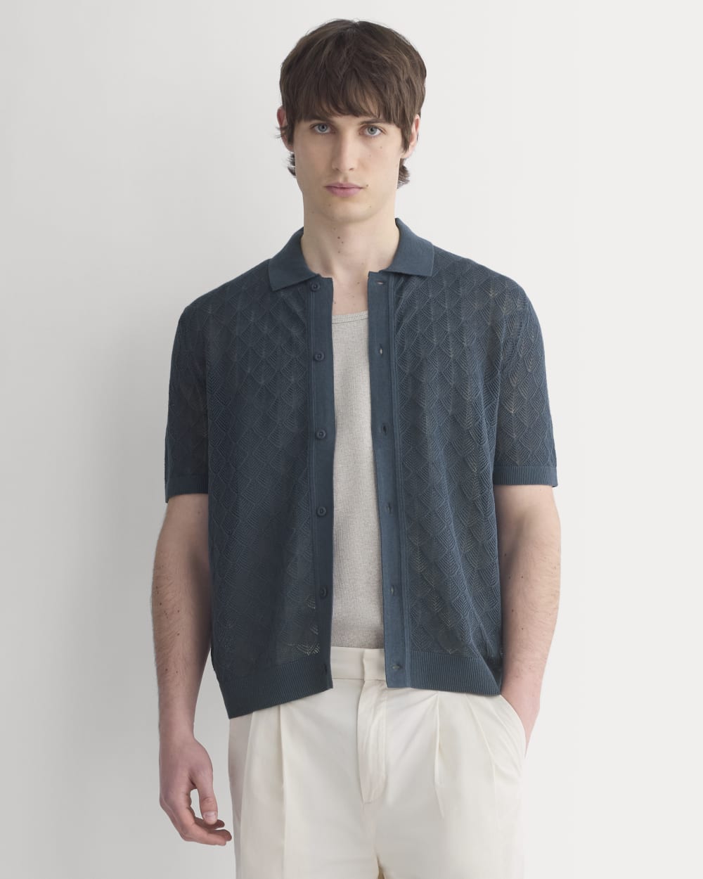 Everlane Open-Knit Resort Shirt In Midnight Navy, Size XS, Cotton Everlane Open-Knit Resort Shirt In Midnight Navy, Size XS, Cotton