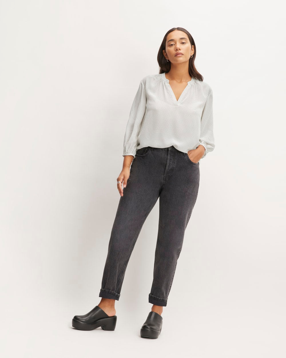 womens-clean-silk-v-neck-top-bone-black-polka-dot