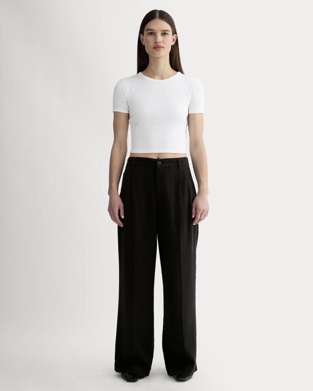 womens-tencel-twill-pleated-chino-black | primary