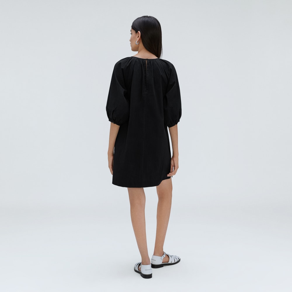 womens-seersucker-puff-sleeve-dress-black