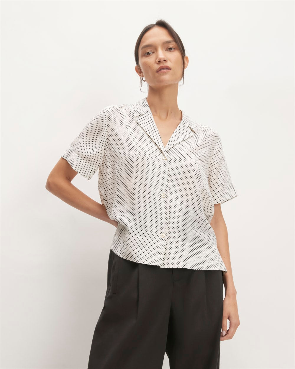 womens-clean-silk-ss-notch-shirt-black-bone-polka-dot | primary
