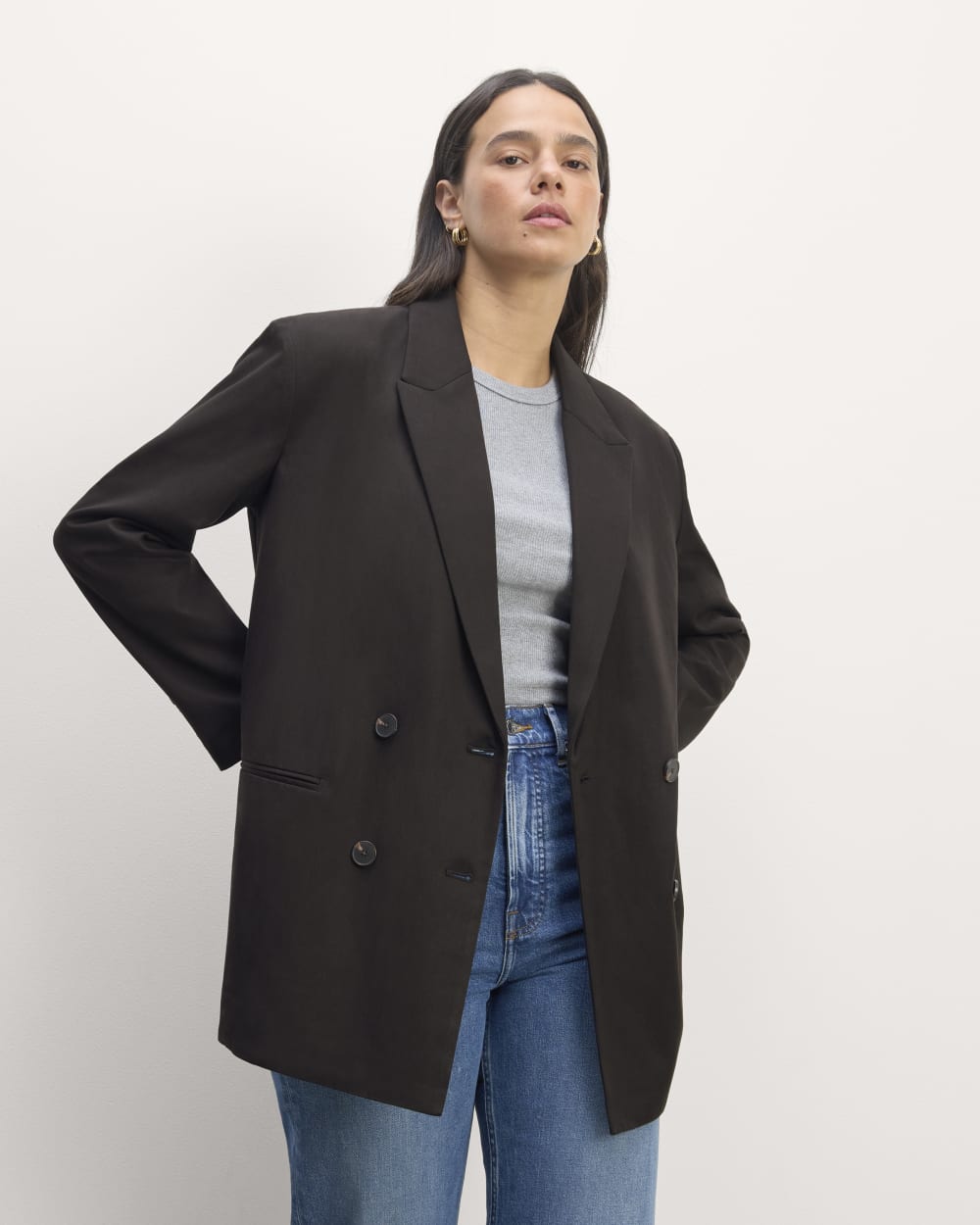 womens-tencel-double-breasted-blazer-black | primary
