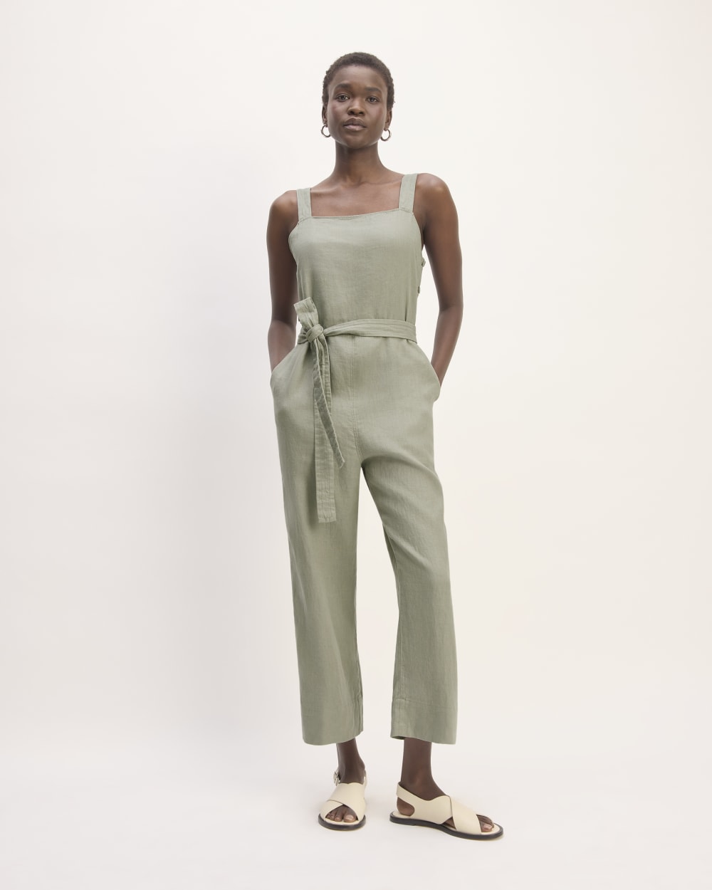 womens-linen-side-button-jumpsuit-sage-green | primary