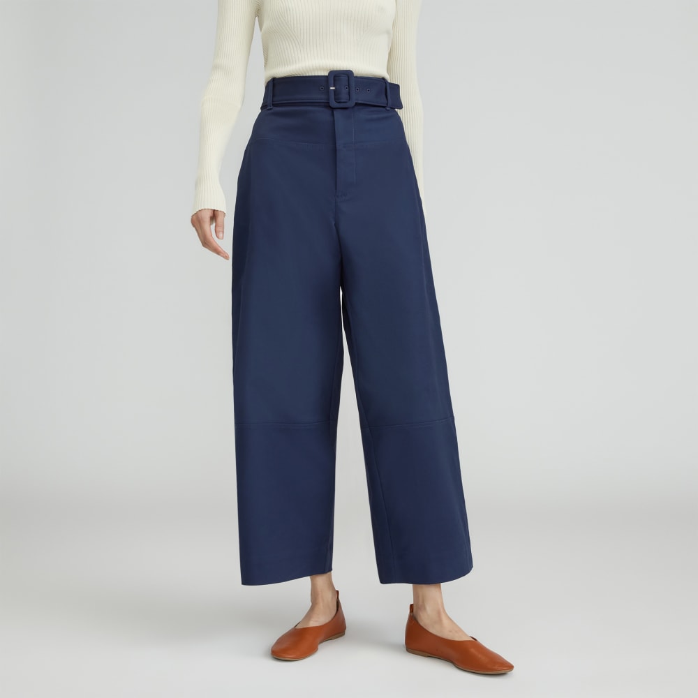 womens-structured-cotton-belted-pant-navy | primary