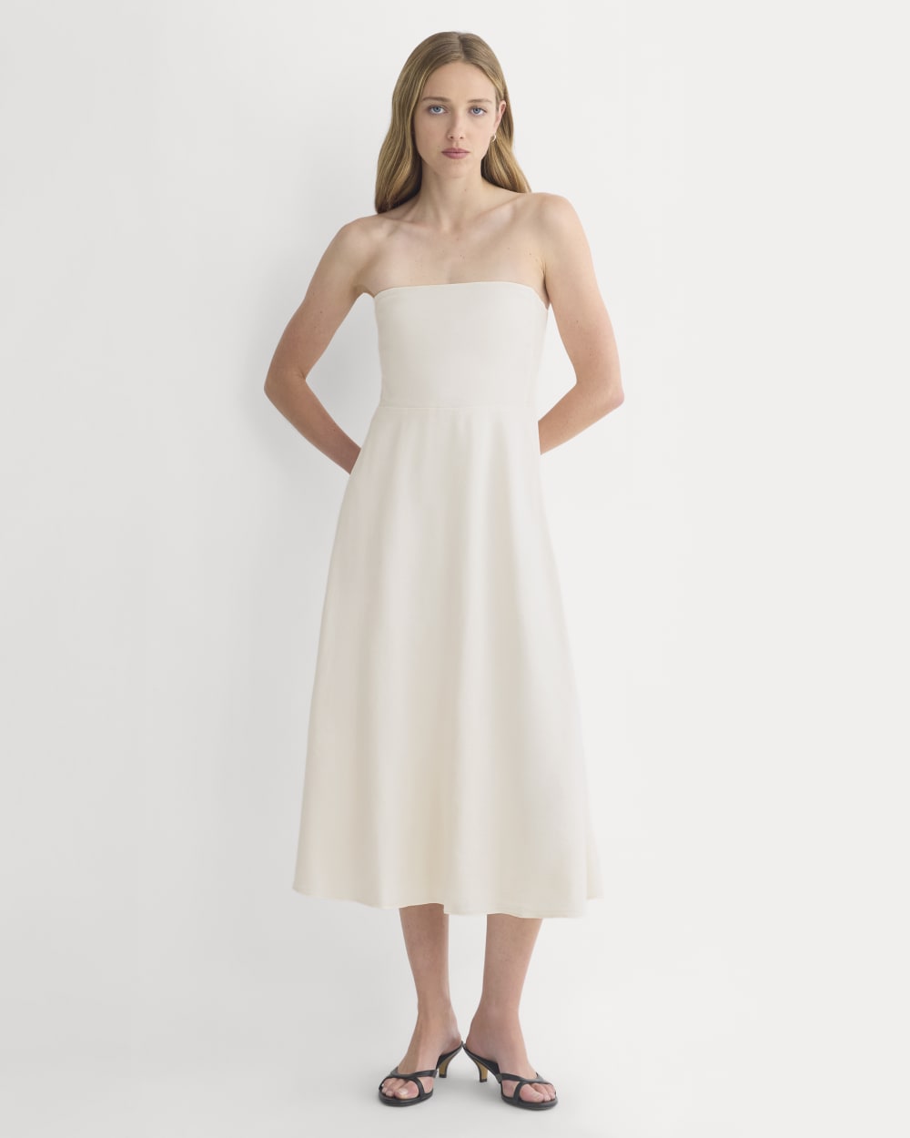 Everlane Strapless Dress, Stretch Linen, Bone, Size 10, Viscose/Linen