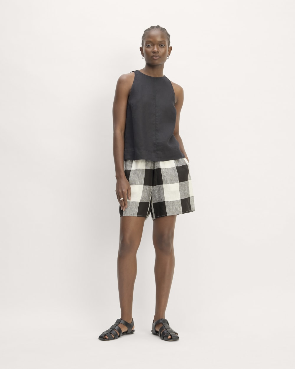 The Linen Easy Short Bone Black Check – Everlane