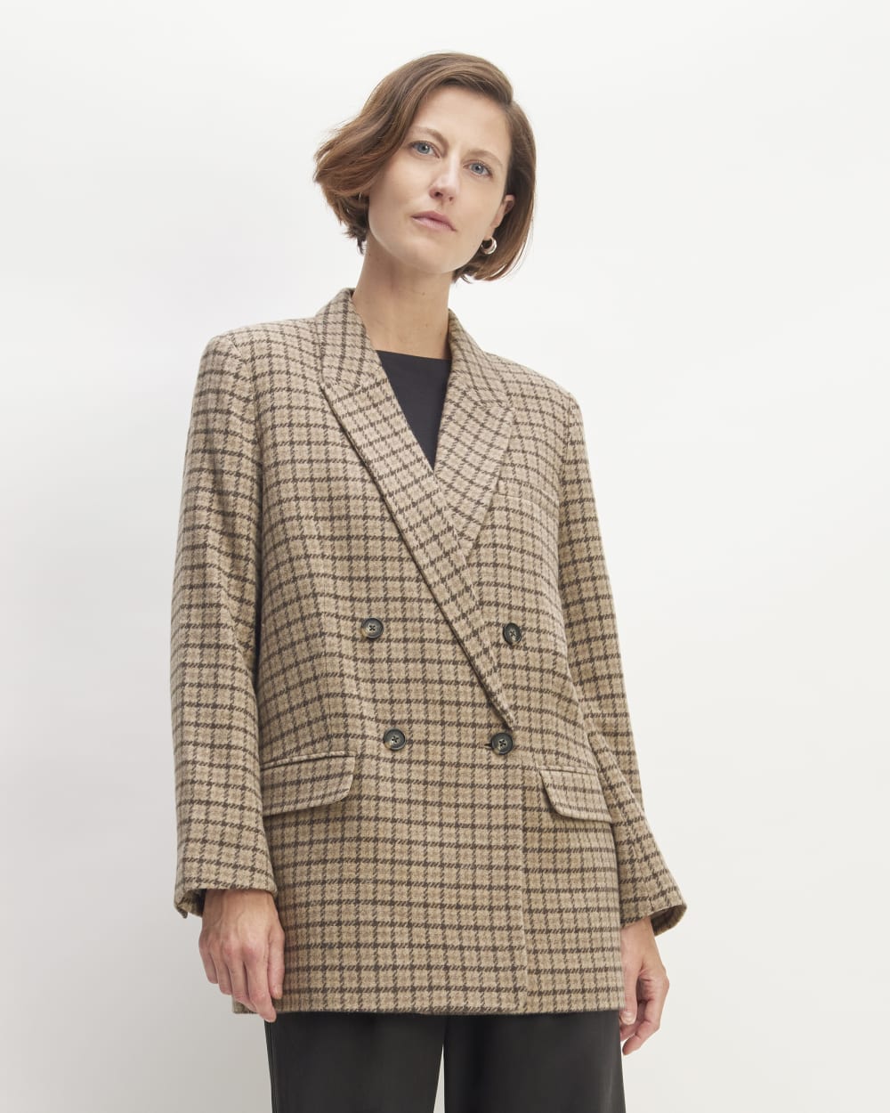 The ReWool® Double-Breasted Blazer Beige Houndstooth – Everlane