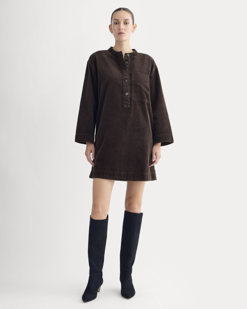 womens-corduroy-mini-dress-dark-chocolate | primary