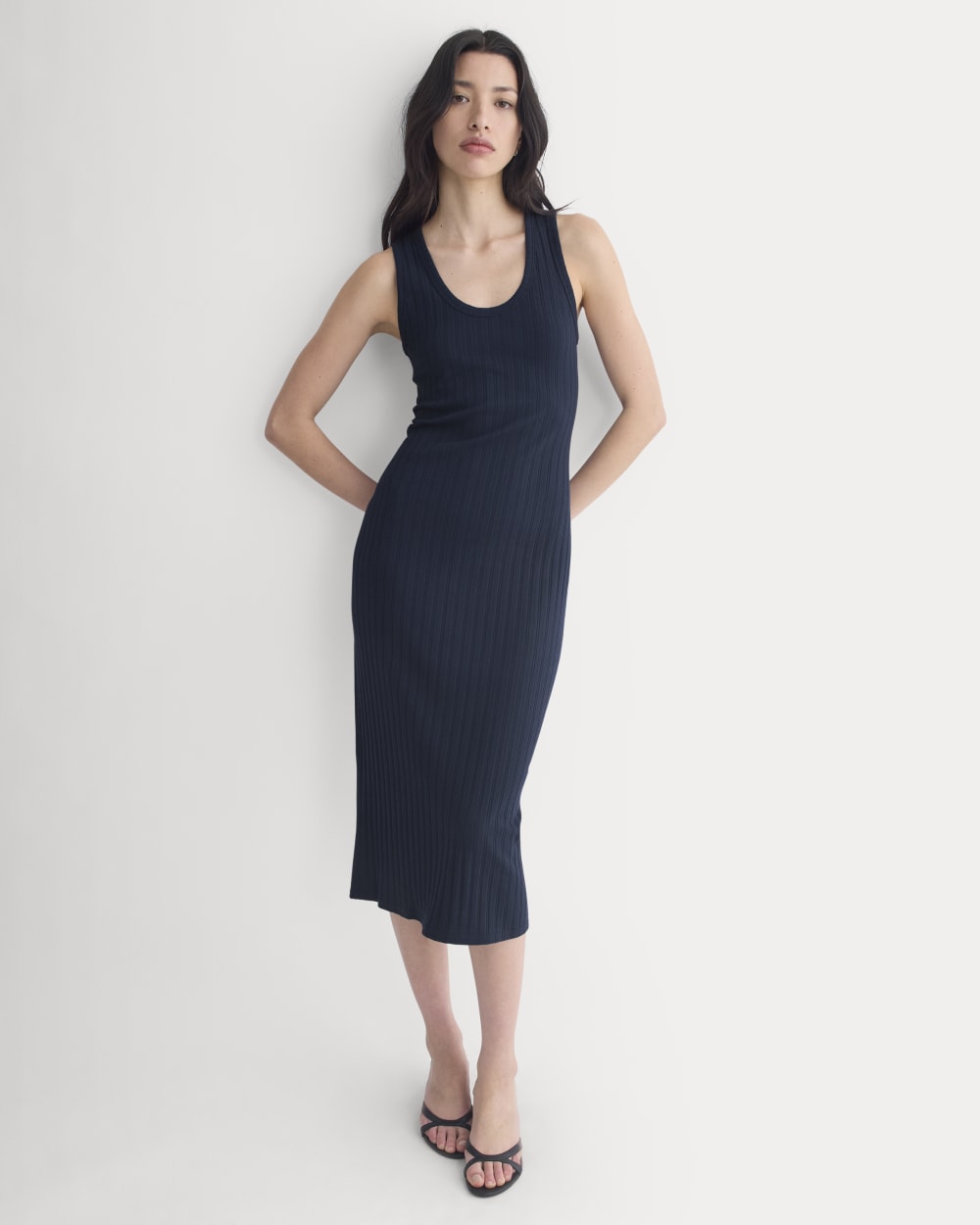 Everlane Scoop-Neck Midi Dress In Pointelle Knit In Deep Navy, Size Large, Cotton Everlane Scoop-Neck Midi Dress In Pointelle Knit In Deep Navy, Size Large, Cotton