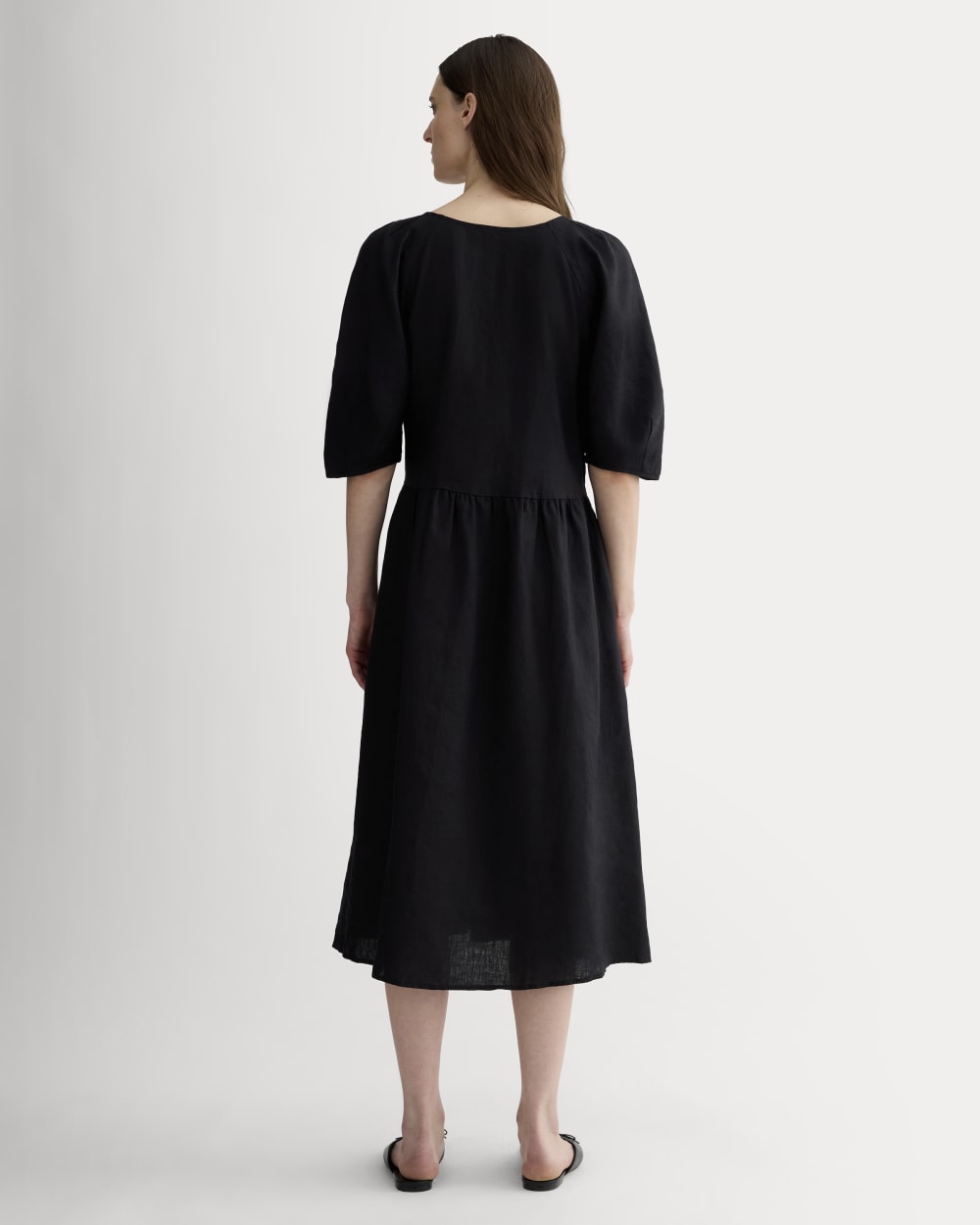 womens-linen-oversized-puff-sleeve-dress-black