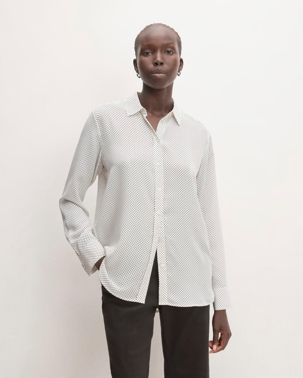 The Must-Have Shirt in Washable Silk | Bone / Black Polka Dot  Everlane