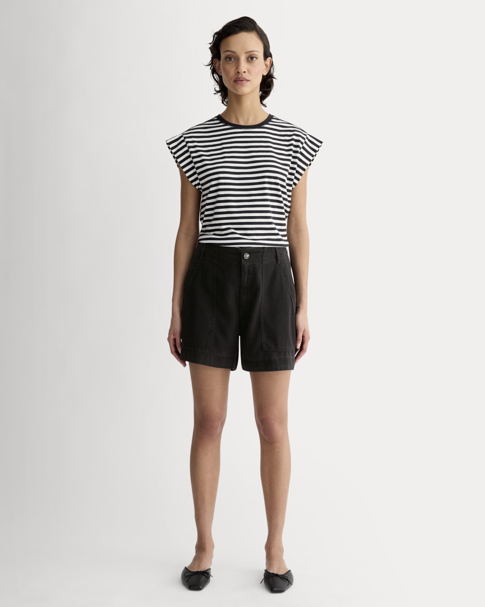 womens-tencel-darted-utility-short-black | primary