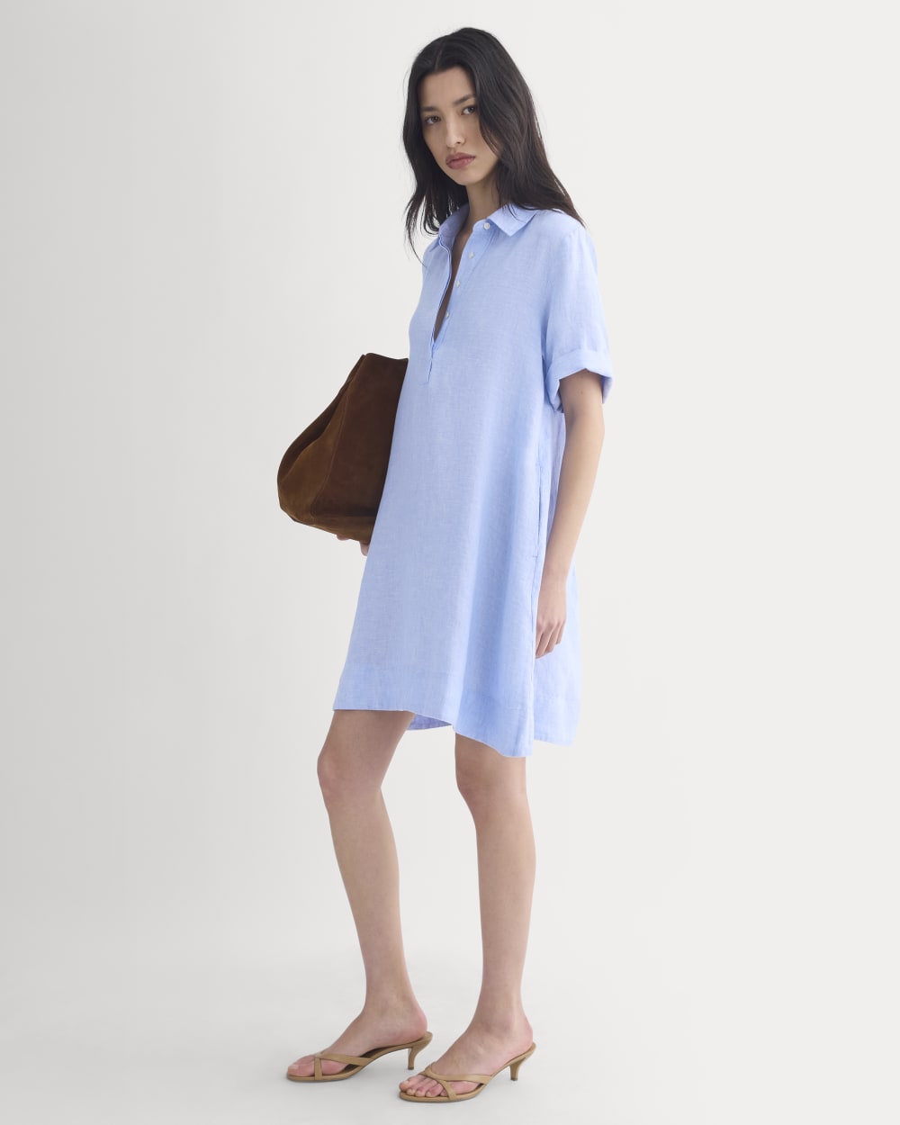 Everlane Mini Popover Shirtdress, Linen, Light Blue, Size XL Everlane Mini Popover Shirtdress, Linen, Light Blue, Size XL