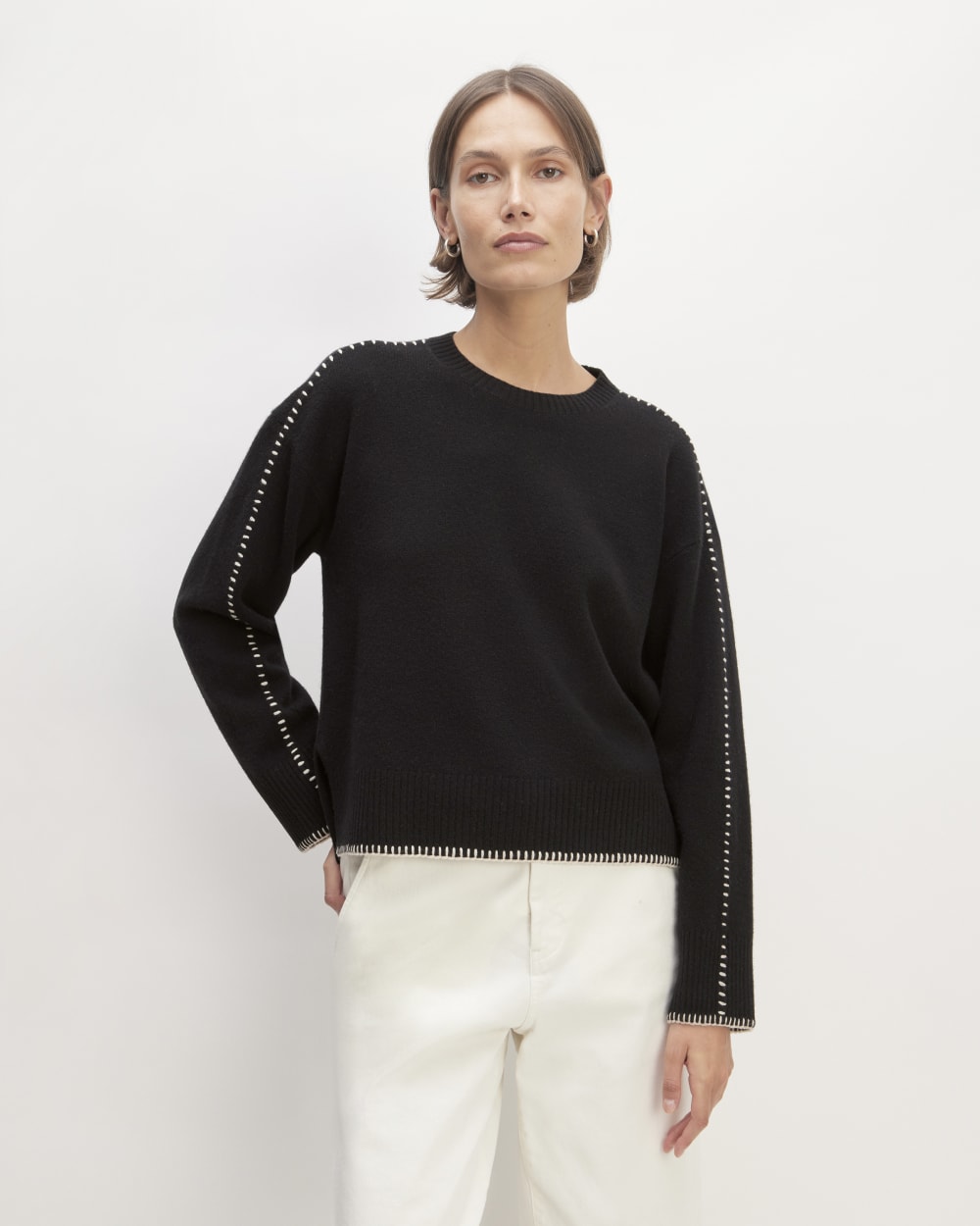 The Good Merino Wool Crewneck Sweater | Black / Buttermilk – Everlane