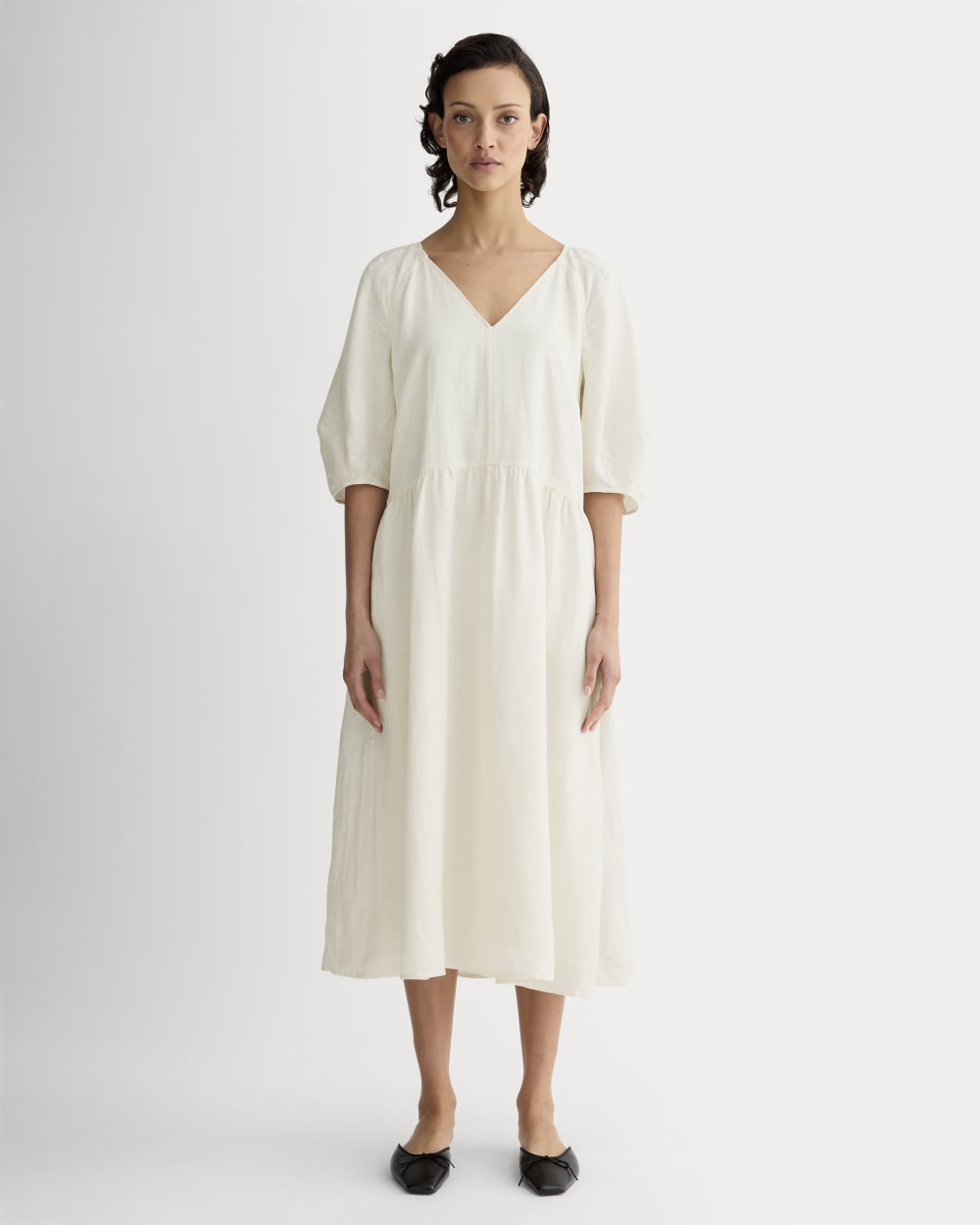 womens-linen-oversized-puff-sleeve-dress-bone | primary