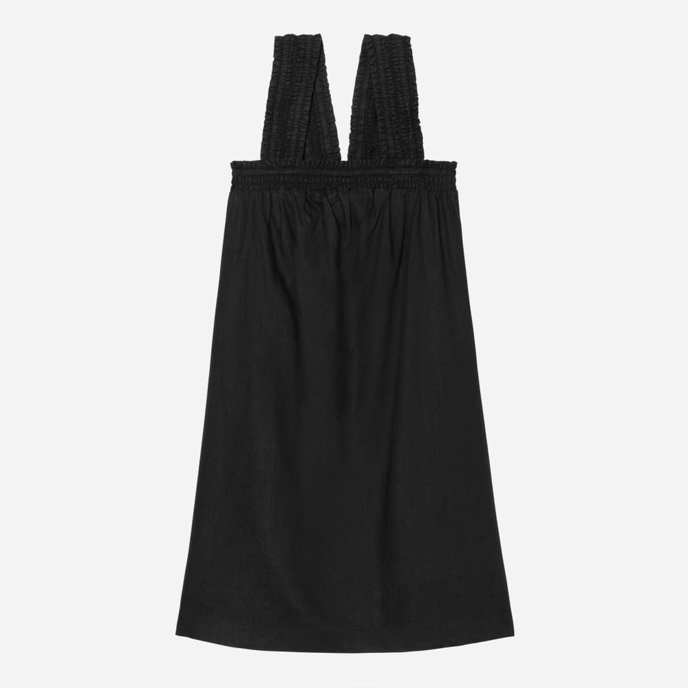 womens-smocked-linen-dress-black | alt