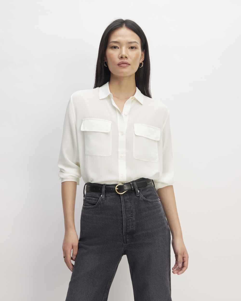 white silk dress shirt The Utility Shirt in Washable Silk