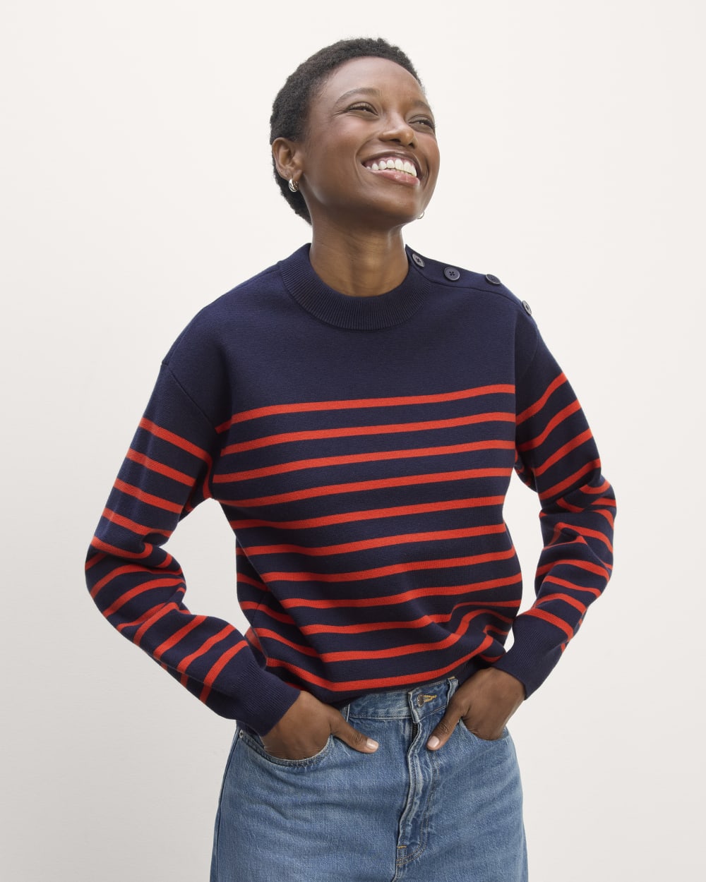 The Mariner Crew Sweater | Navy / Poppy Red – Everlane