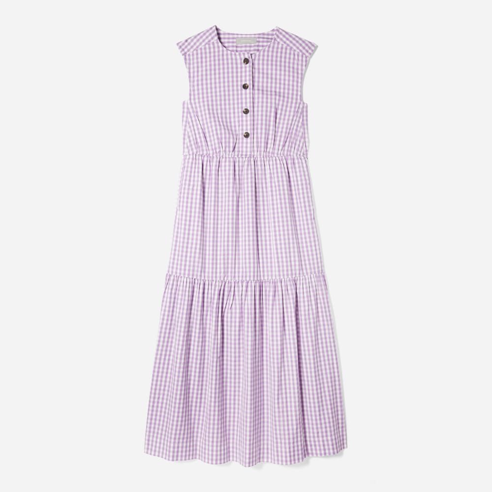 The Tiered Midi Dress | Orchid Gingham Everlane The Tiered Midi Dress | Orchid Gingham Everlane