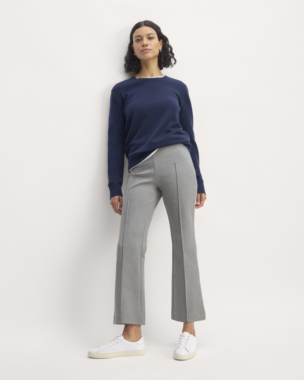 slim fit dress slacks Soft Knit Foldover Flare Pants