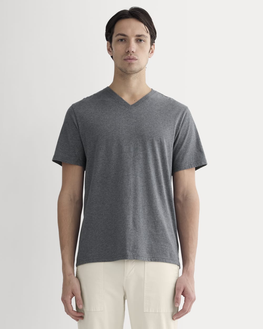 mens-essential-organic-v-tee-uniform-heathered-charcoal | primary