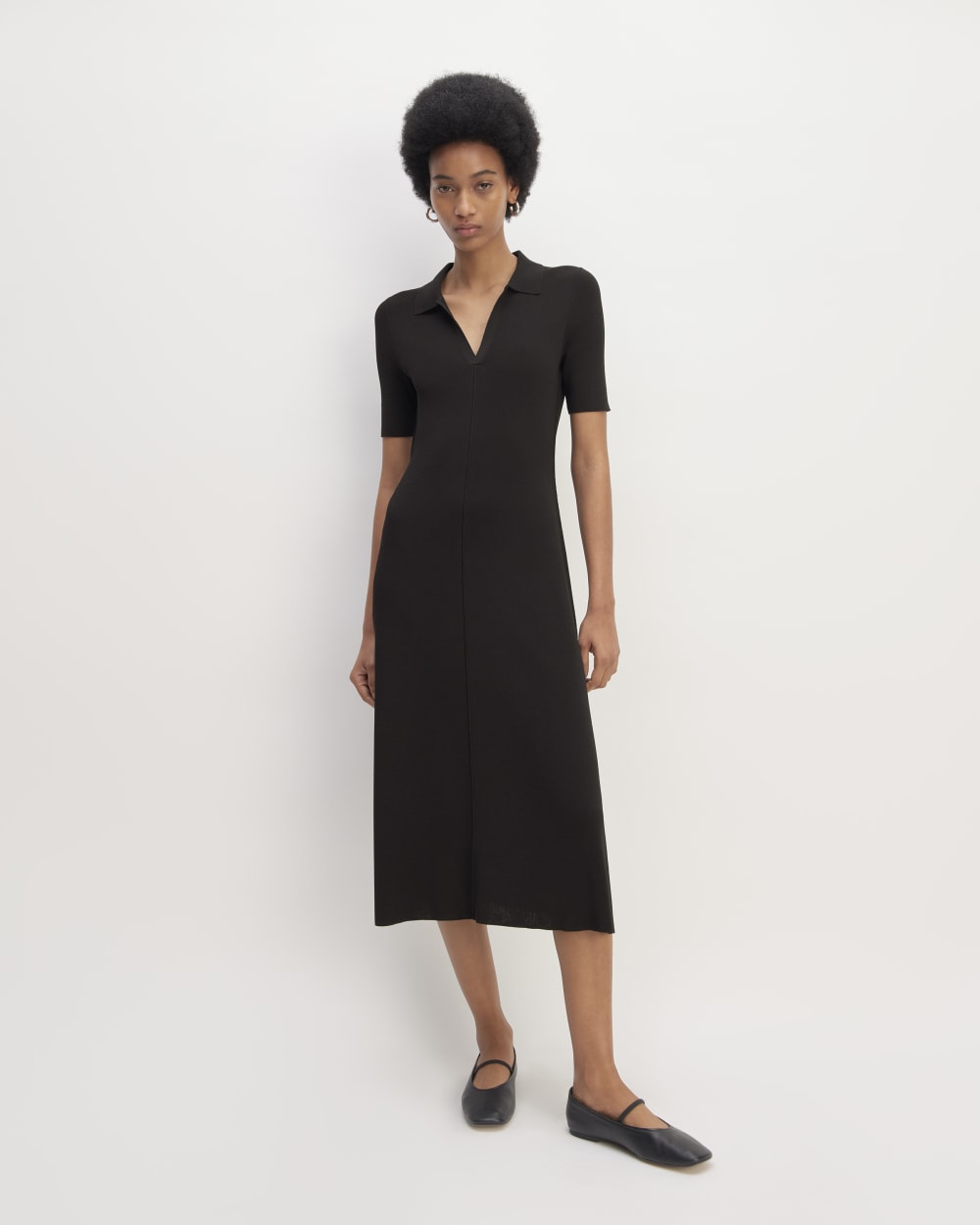 The Viscose Knit Polo Midi Dress | Black Everlane The Viscose Knit Polo Midi Dress | Black Everlane